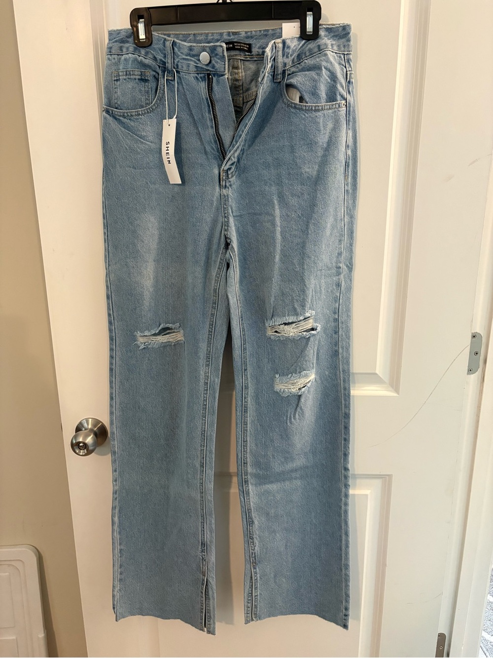 Light Wash Distressed Straight Leg Jeans